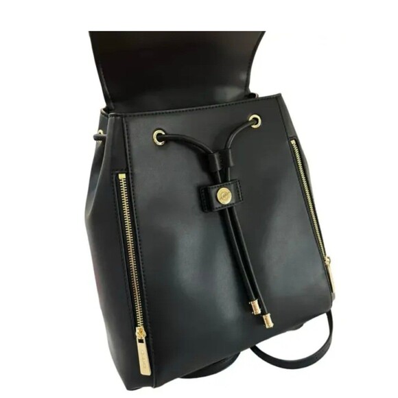New Michael Kors Phoebe Medium Flap Drawstring Backpack Non-Leather Vegan Black - Picture 6 of 7